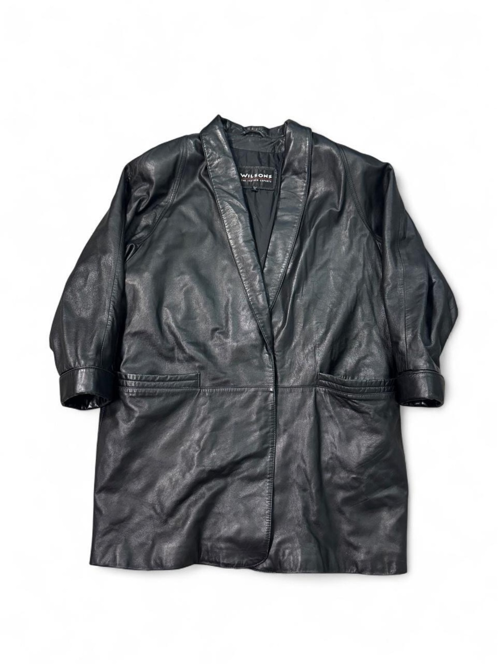 Vintage Wilson’s genuine leather blazer coat black shoulder pads women’s XL